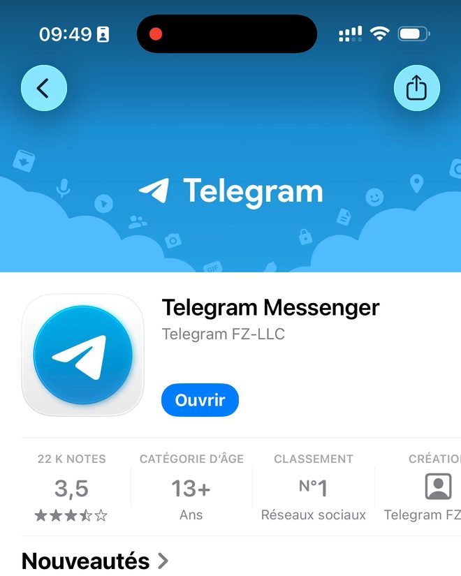 La fiche Telegram Messenger sur l'App Store